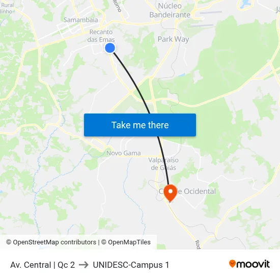 Av. Central | Qc 2 to UNIDESC-Campus 1 map