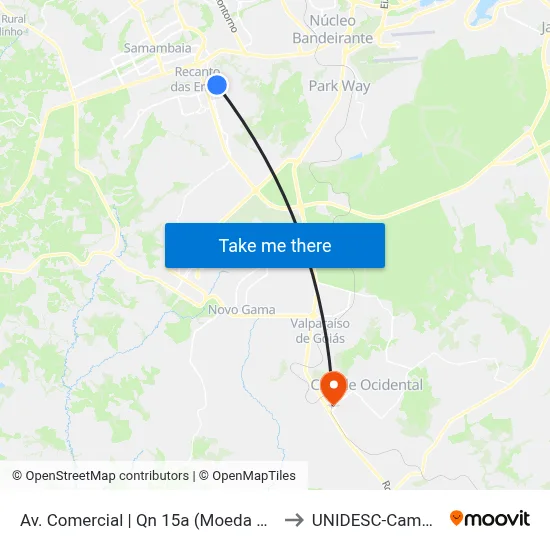 Av. Comercial | Qn 15a (Moeda Brasília) to UNIDESC-Campus 1 map