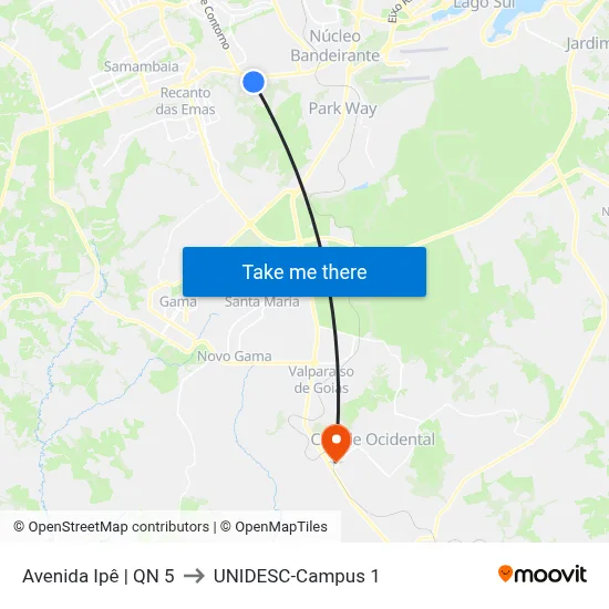 Avenida Ipê | QN 5 to UNIDESC-Campus 1 map