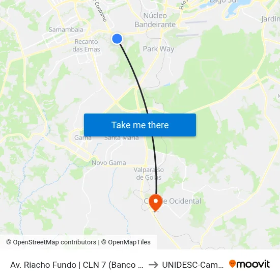 Av. Riacho Fundo | CLN 7 (Banco do Brasil) to UNIDESC-Campus 1 map