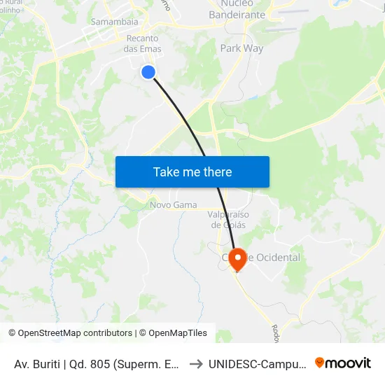 Av. Buriti | Qd. 805 (Superm. Euro) to UNIDESC-Campus 1 map