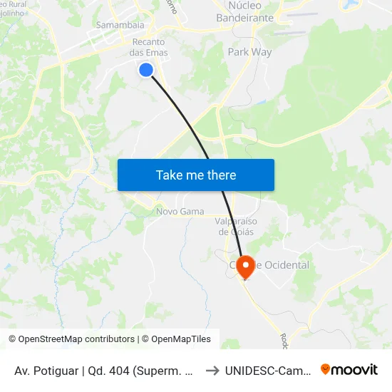 Av. Potiguar | Qd. 404 (Superm. Nacional) to UNIDESC-Campus 1 map
