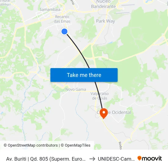 Av. Buriti | Qd. 805 (Superm. Euro) «Oposto» to UNIDESC-Campus 1 map