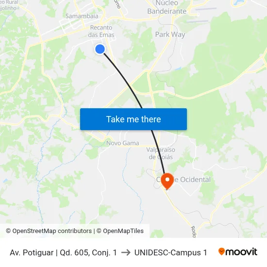 Av. Potiguar | Qd. 605, Conj. 1 to UNIDESC-Campus 1 map
