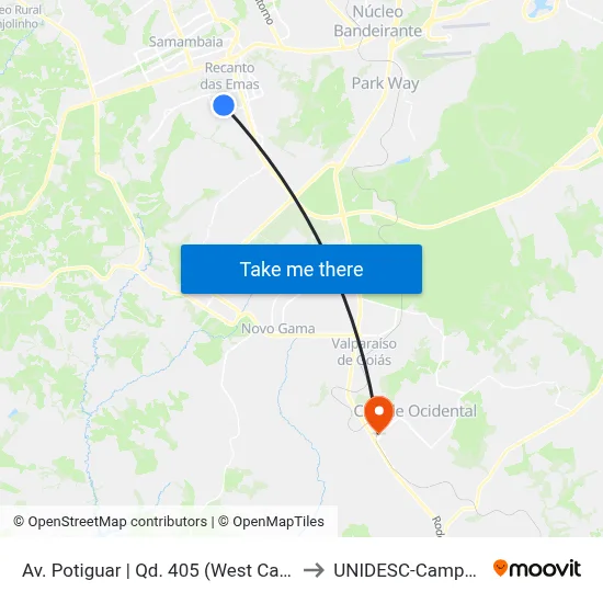 Av. Potiguar | Qd. 405 (West Carnes) to UNIDESC-Campus 1 map