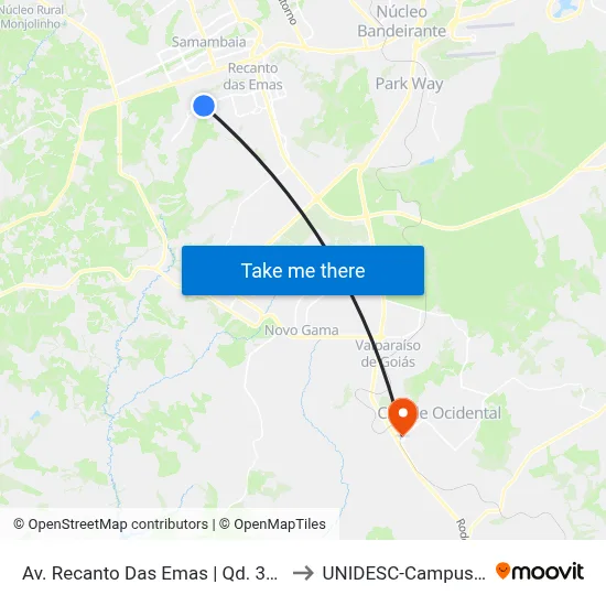 Av. Recanto Das Emas | Qd. 303 to UNIDESC-Campus 1 map