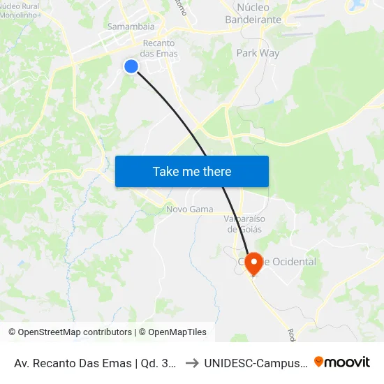 Av. Recanto Das Emas | Qd. 302 to UNIDESC-Campus 1 map