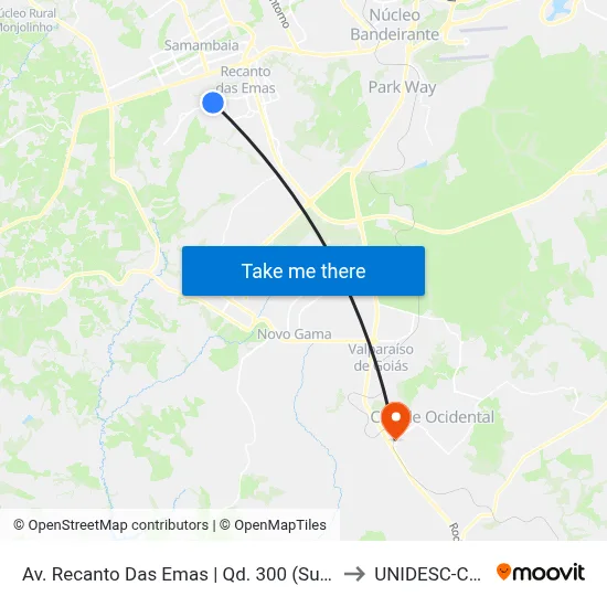 Av. Recanto Das Emas | Qd. 300 (Supermercado Tatico) to UNIDESC-Campus 1 map