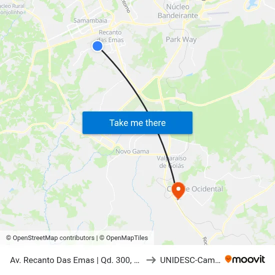 Av. Recanto Das Emas | Qd. 300, Conjunto 9 to UNIDESC-Campus 1 map