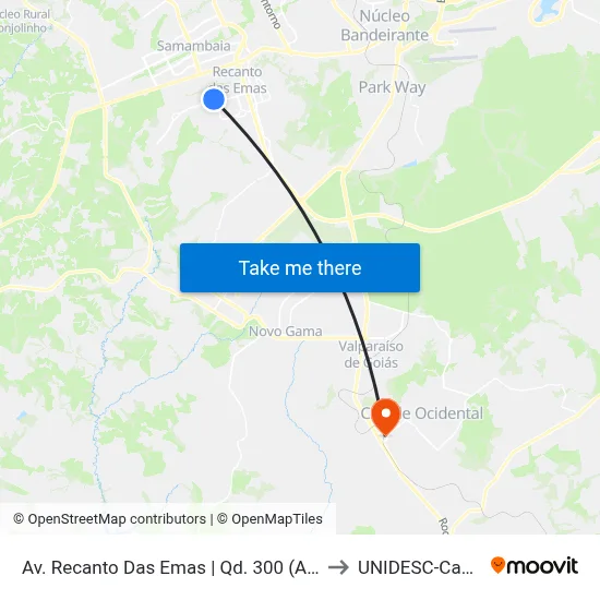 Av. Recanto Das Emas | Qd. 300 (Adm Regional) to UNIDESC-Campus 1 map