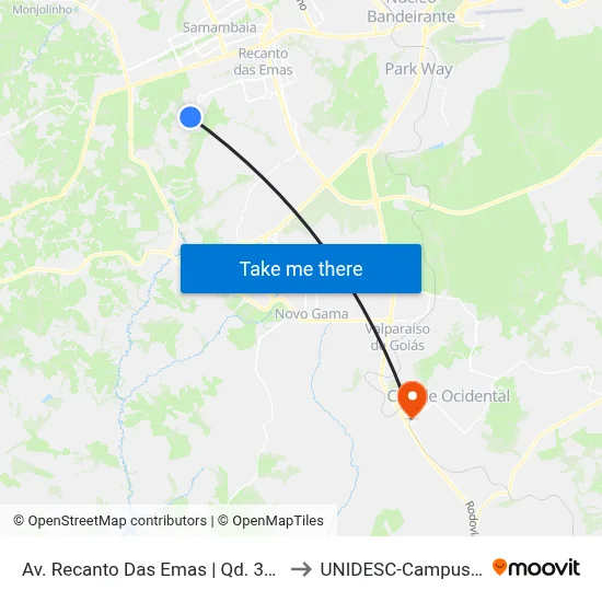 Av. Recanto Das Emas | Qd. 310 to UNIDESC-Campus 1 map