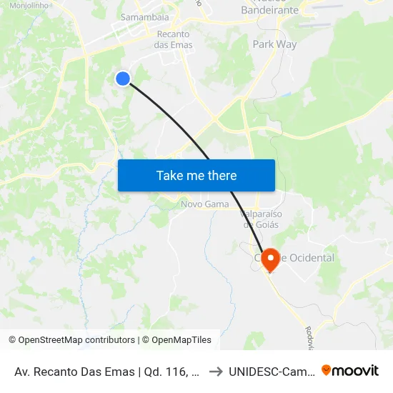 Av. Recanto Das Emas | Qd. 116, Conjunto 6 to UNIDESC-Campus 1 map