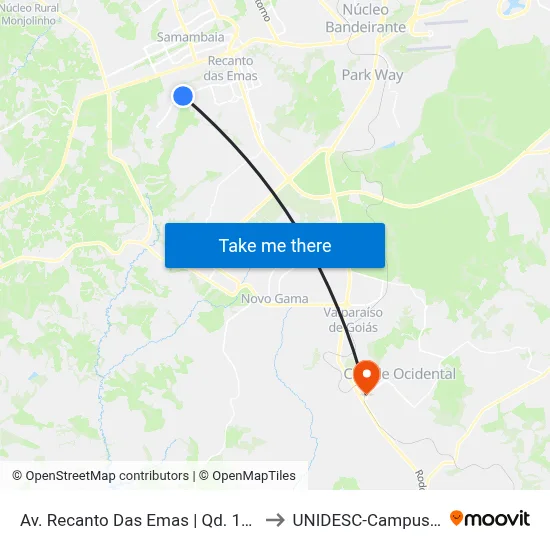 Av. Recanto Das Emas | Qd. 109 to UNIDESC-Campus 1 map