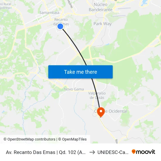 Av. Recanto Das Emas | Qd. 102 (Agittus Calçados) to UNIDESC-Campus 1 map