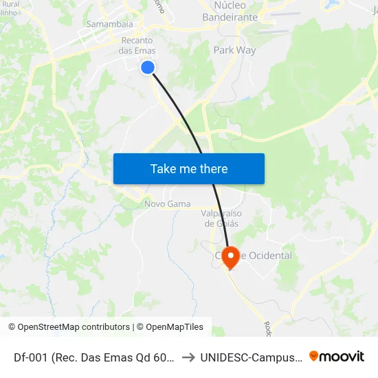 Df-001 (Rec. Das Emas Qd 601) to UNIDESC-Campus 1 map