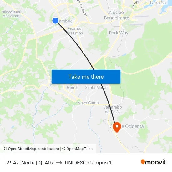 2ª Av. Norte | Q. 407 to UNIDESC-Campus 1 map