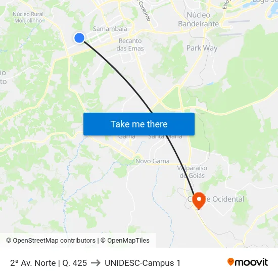 2ª Av. Norte | Q. 425 to UNIDESC-Campus 1 map