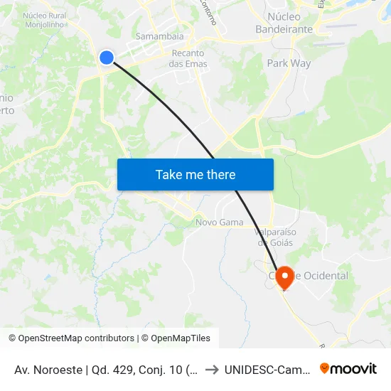 Av. Noroeste | Qd. 429, Conj. 10 (Cef 427) to UNIDESC-Campus 1 map