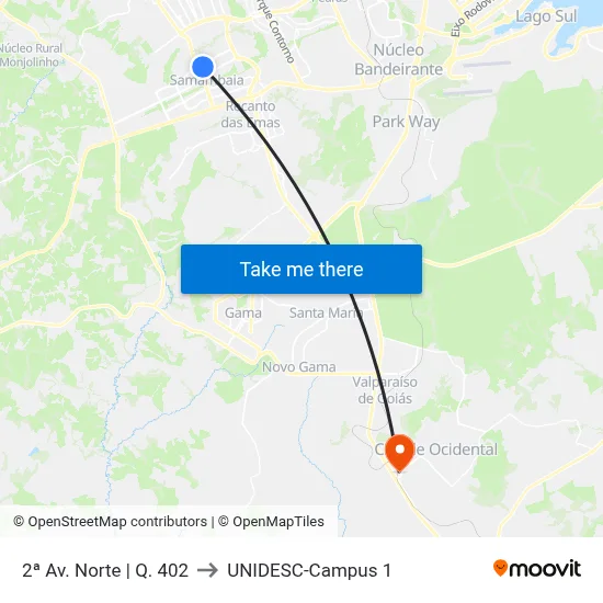 2ª Av. Norte | Q. 402 to UNIDESC-Campus 1 map