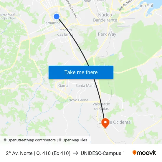 2ª Av. Norte | Q. 410 (Ec 410) to UNIDESC-Campus 1 map
