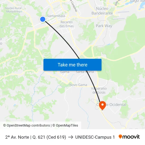 2ª Av. Norte | Q. 621 (Ced 619) to UNIDESC-Campus 1 map