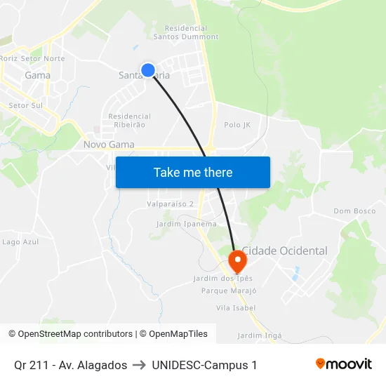 Qr 211 - Av. Alagados to UNIDESC-Campus 1 map