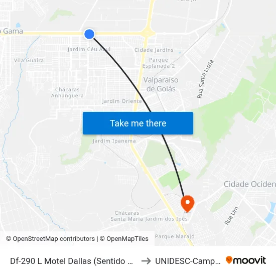 Df-290 L Motel Dallas (Sentido Br-040) to UNIDESC-Campus 1 map