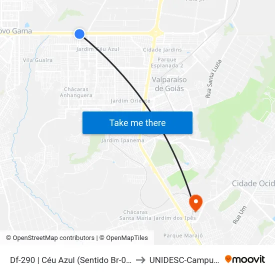 Df-290 | Céu Azul (Sentido Br-040) to UNIDESC-Campus 1 map