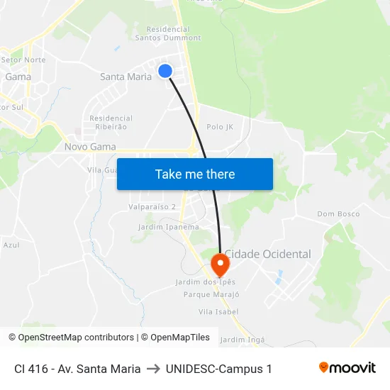 Cl 416 - Av. Santa Maria to UNIDESC-Campus 1 map