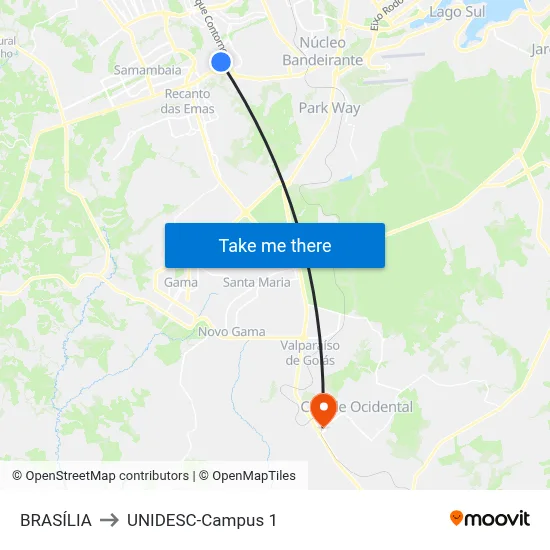BRASÍLIA to UNIDESC-Campus 1 map