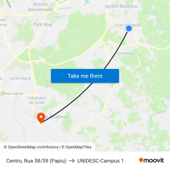 Centro, Rua 58/59 (Papiu) to UNIDESC-Campus 1 map