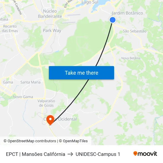 EPCT | Mansões Califórnia to UNIDESC-Campus 1 map