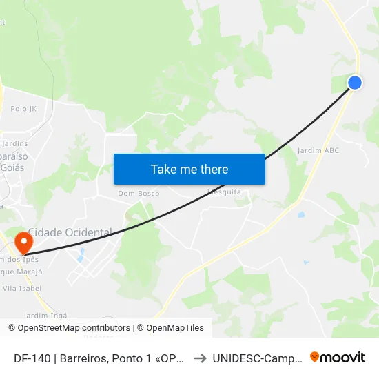 DF-140 | Barreiros, Ponto 1 «OPOSTO» to UNIDESC-Campus 1 map