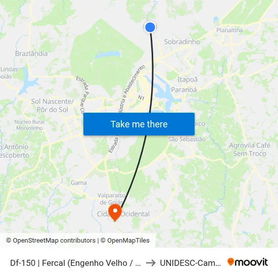 Df-150 | Fercal (Engenho Velho / Bananal) to UNIDESC-Campus 1 map