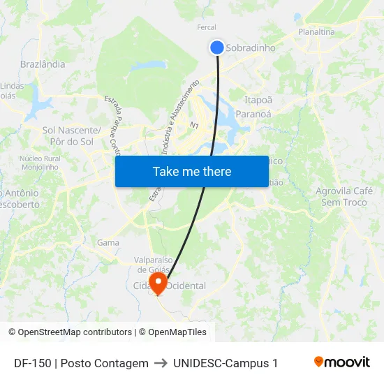 DF-150 | Posto Contagem to UNIDESC-Campus 1 map