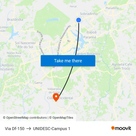 Via Df-150 to UNIDESC-Campus 1 map