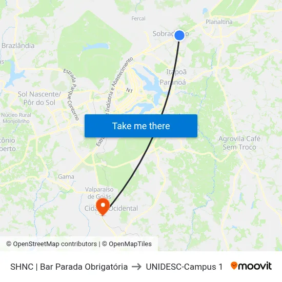 SHNC | Bar Parada Obrigatória to UNIDESC-Campus 1 map