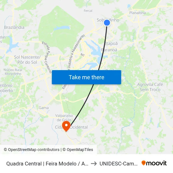 Quadra Central | Feira Modelo / A Mundial to UNIDESC-Campus 1 map