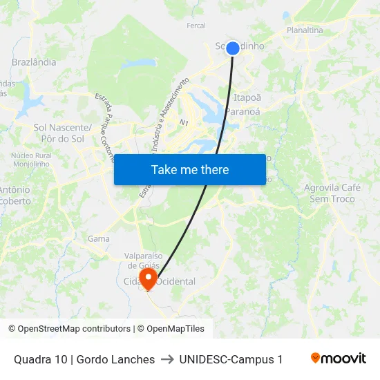 Quadra 10 | Gordo Lanches to UNIDESC-Campus 1 map