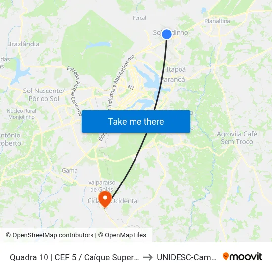 Quadra 10 | CEF 5 / Caíque Supermercado to UNIDESC-Campus 1 map