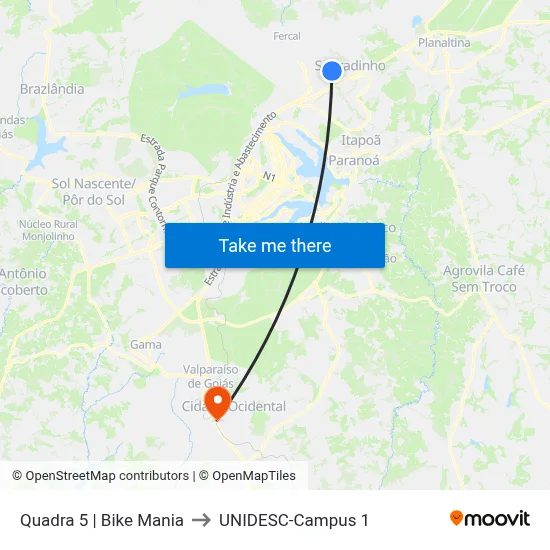 Quadra 5 | Bike Mania to UNIDESC-Campus 1 map