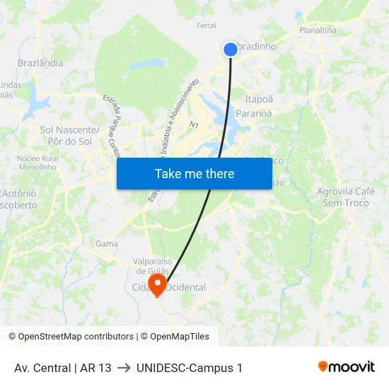 Av. Central | AR 13 to UNIDESC-Campus 1 map