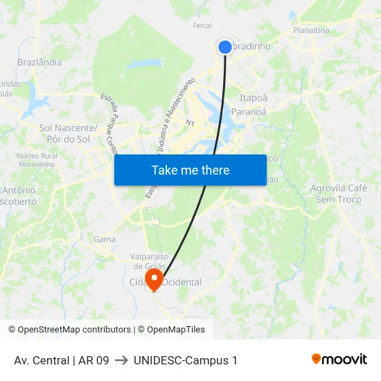 Av. Central | AR 09 to UNIDESC-Campus 1 map