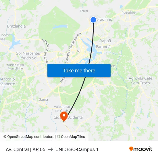 Av. Central | AR 05 to UNIDESC-Campus 1 map