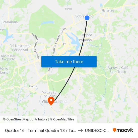 Quadra 16 | Terminal Quadra 18 / Tático Supermercado to UNIDESC-Campus 1 map