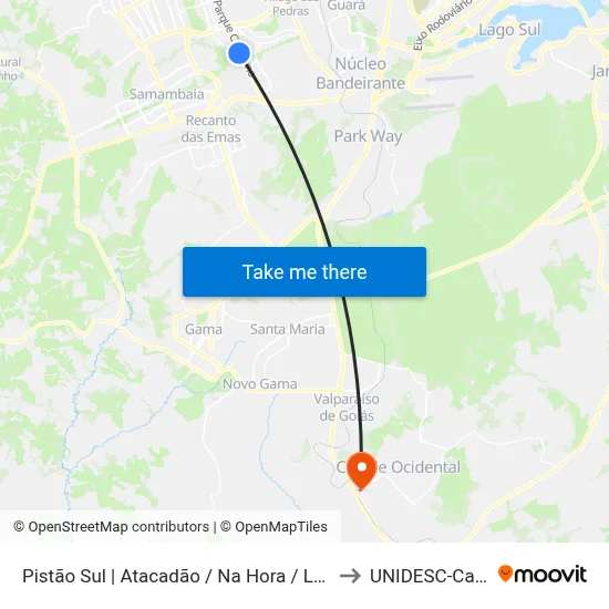Pistão Sul | Atacadão / Na Hora / Leonardo da Vinci to UNIDESC-Campus 1 map