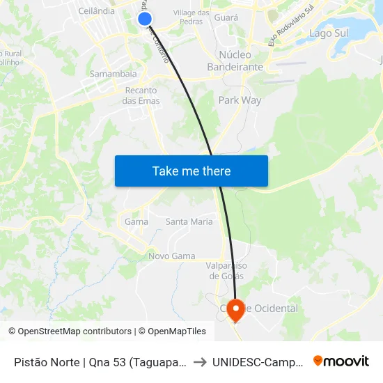 Pistão Norte | Qna 53 (Taguaparque) to UNIDESC-Campus 1 map