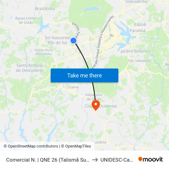 Comercial N. | QNE 26 (Talismã Supermercado) to UNIDESC-Campus 1 map