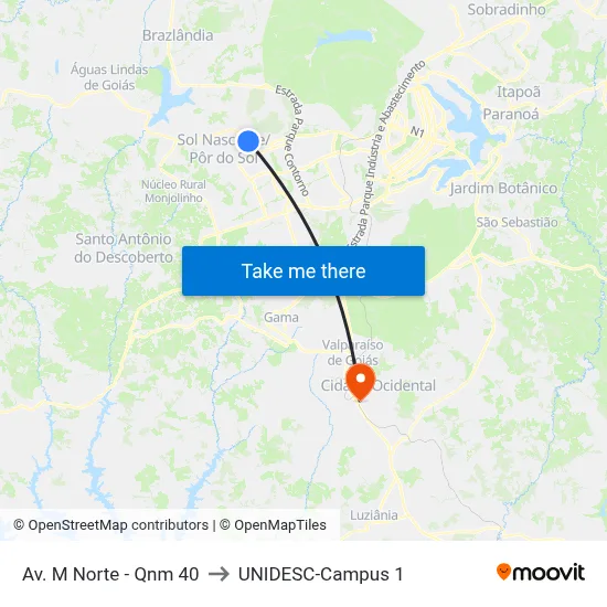 Av. M Norte - Qnm 40 to UNIDESC-Campus 1 map