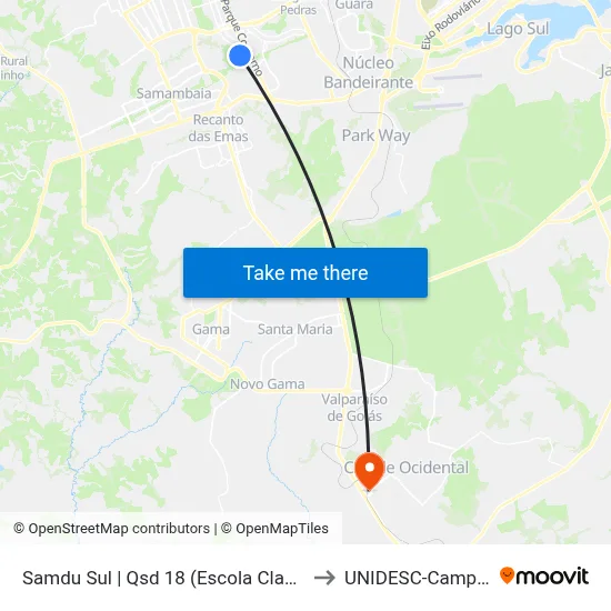 Samdu Sul | Qsd 18 (Escola Classe 10) to UNIDESC-Campus 1 map
